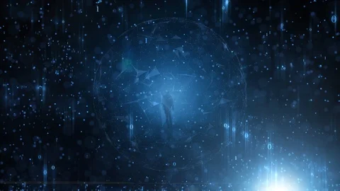 Futuristic walking in the digital cyberspace Видео 126355339