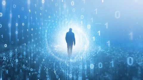 Futuristic walking of a man in cyberspace Видео 126116246