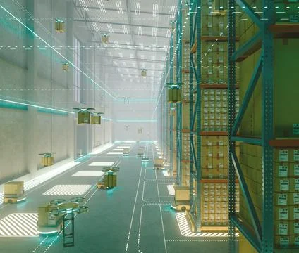 Futuristic Warehouse Interior Illustrazione stock