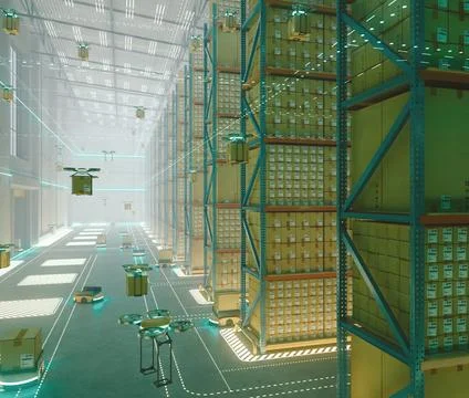 Futuristic Warehouse Interior Stock Illustration