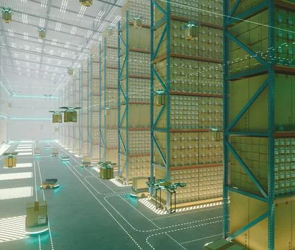 Futuristic Warehouse Interior Stock Illustration