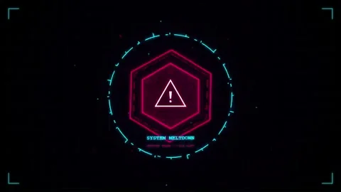 Futuristic Warning Alert with Hexagonal HUD and Exclamation Mark. Stock Footage 347279349