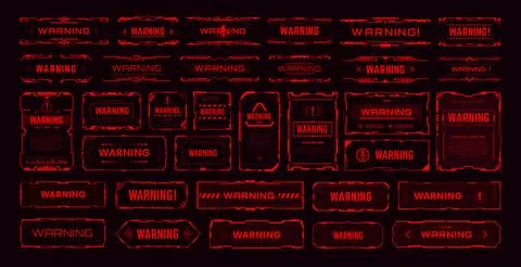 Futuristic warning alert HUD frames collection Stock Illustration
