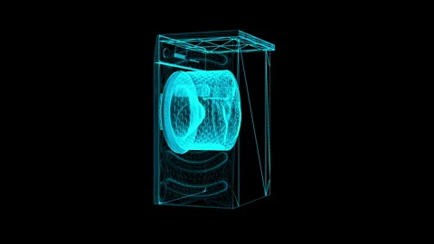 Futuristic Washing Machine Design in Neon Wireframe Art Style Against Black.. 库存影片 334582606