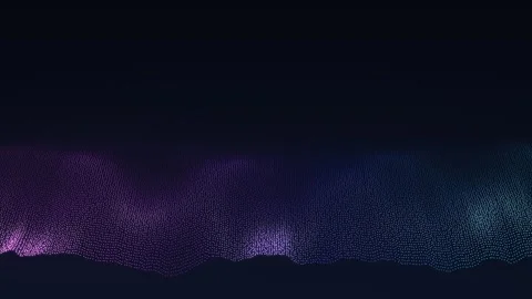 Futuristic wave of dots with moving particles in purple and cyan Vídeo Stock 347358633