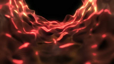Futuristic waves of amber and red glowing lines. Flowing landscape Stock Footage 161780661