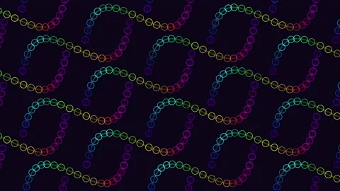 Futuristic waves pattern with rainbow rings and dots on black gradient Video stock 230070094