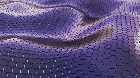 Futuristic wavy hexagon surface with back light realistic 3D Rendering Stock Illustration