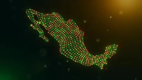 Futuristic Wavy Mexico Map Formed by Glowing Neural Network Mesh Stockillustratie