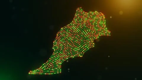 Futuristic Wavy Morocco Map Formed by Glowing Neural Network Mesh Stock Illustration