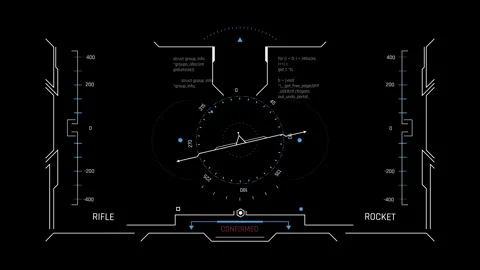 Futuristic Weapon Targeting HUD With Rifle Rocket Indicators Stock Footage 344951629