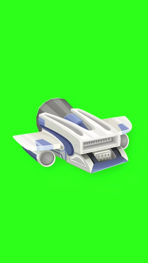 Futuristic White and Blue Spaceship Floating on Green Screen Background Stock Footage 346427482