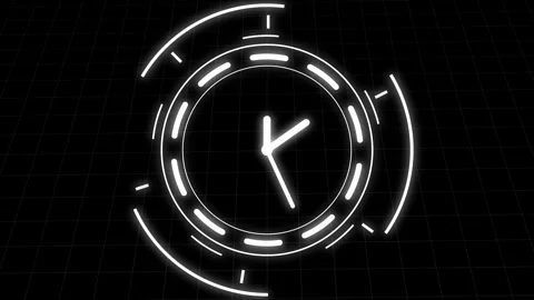Futuristic White Circular Interface with Clock Hands on Black Grid time dig.. 動画素材 340998220