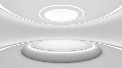 Futuristic white empty room, 3d render interior design, mock up illustration Illustrazione stock