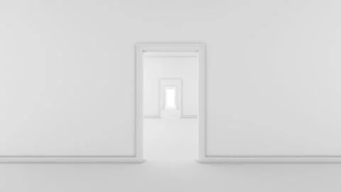 Futuristic white empty room with doors and corridor, 3d render interior desig Stock Illustration