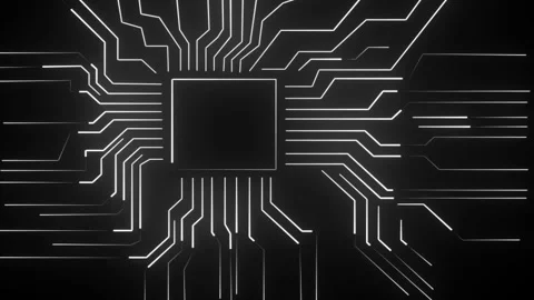 Futuristic White Glowing CPU Processor Chip with Digital Circuit Board Stock Footage 340306090