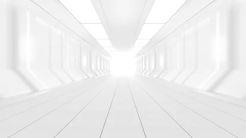 Futuristic white hallway with bright light effect at end of corridor motion.. Vídeos de archivo 332318211