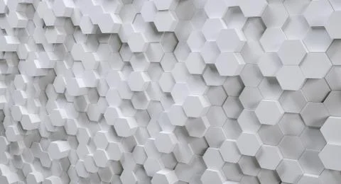 Futuristic white hexagonal background, 3D Photorealistic Stock Illustration