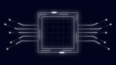 Futuristic White Outline of a Microchip with Glowing Circuit Lines processo.. Stock Footage 340998322