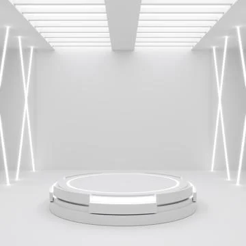 Futuristic white podium display, 3d rendering Stock Illustration