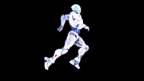Futuristic White Robot in Dynamic Motion on a Black Background Vidéo 339054263