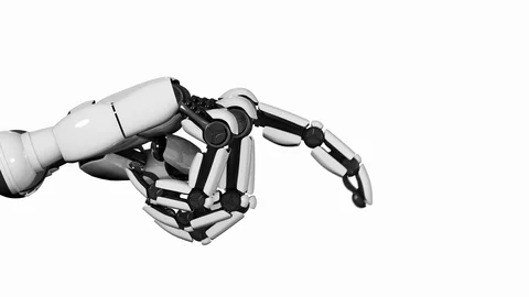 Futuristic white robot hand gesturing and pointing a finger Stock Footage 121177444
