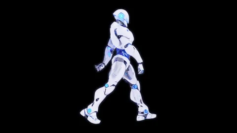 Futuristic White Robot Walking on Black Background in Minimalist Style Stock Footage 339054134