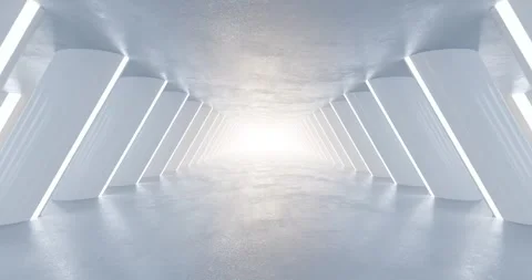 Futuristic white sci-fi corridor with glowing led lights 3d loop animation Video stock 332315809