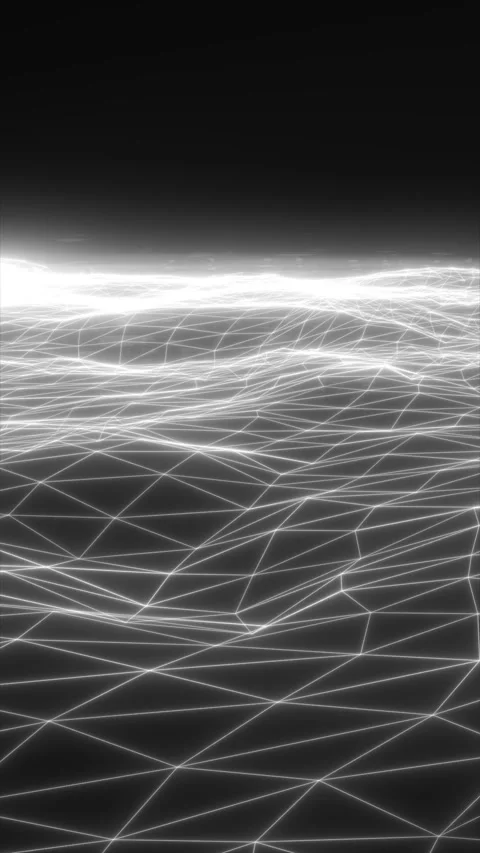 Futuristic white wireframe landscape with glowing polygonal terrain extendi.. Stock Footage 343428636