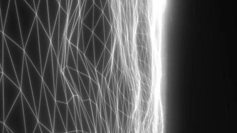 Futuristic white wireframe landscape with glowing polygonal terrain Stock Footage 345037727