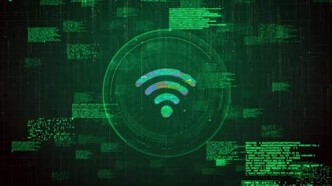 Futuristic Wi-Fi Icon Over Green Hacking Glitch Animation Background Stock Footage 320531989