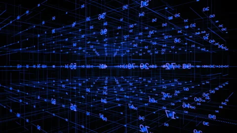 Futuristic wire cubes with digital numbers, motion around zoom in. Dark space Vídeos de archivo 277068095