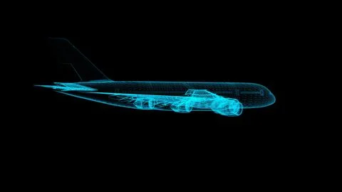 Futuristic Wireframe Airplane Design in Digital 3D Visualization Illustrazione stock