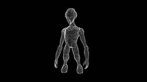 Futuristic Wireframe Alien Model in Digital Animation Style on Black Backgrou Stock Footage 339058071