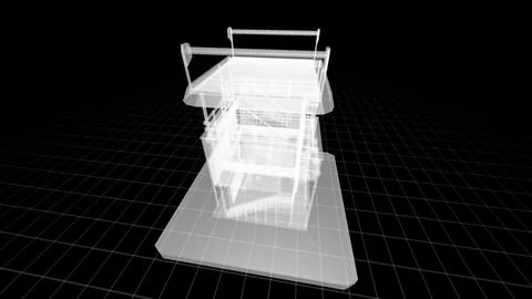 Futuristic Wireframe Architectural Structure Against Black Grid Background Stock Illustration
