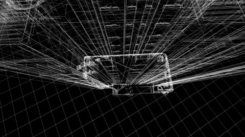 Futuristic Wireframe Architecture Design with Grid Background Video stock 334585790