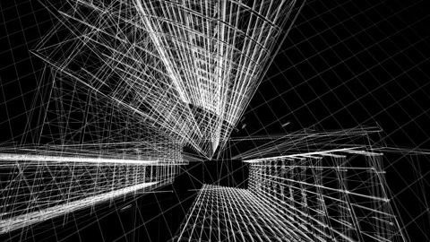 Futuristic Wireframe Architecture Model Display in Abstract Digital Grid En.. 库存影片 334586687