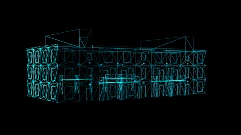 Futuristic Wireframe Architecture With Neon Blue Lights on a Black Backgrou.. 库存影片 334585029