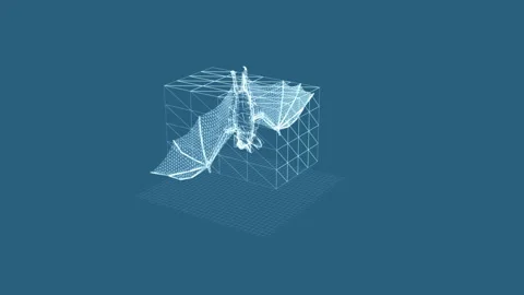 Futuristic Wireframe Bat: Aerial Geometry in Motion on Abstract Grid 库存影片 342375837