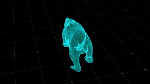 Futuristic Wireframe Bear in Neon Blue Grid Environment Displaying Animatio.. 库存影片 343217962