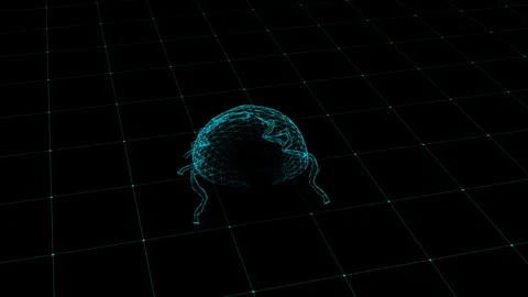 Futuristic Wireframe Bug on Geometric Grid with Neon Glow Digital Art 库存影片 343864627