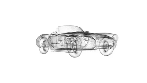 Futuristic Wireframe Car Design in Black and White Digital Art Style Stock Footage 344734617