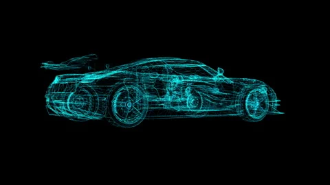 Futuristic Wireframe Car Design with Intricate Detail and Vibrant Blue Lines Stock Footage 344733877