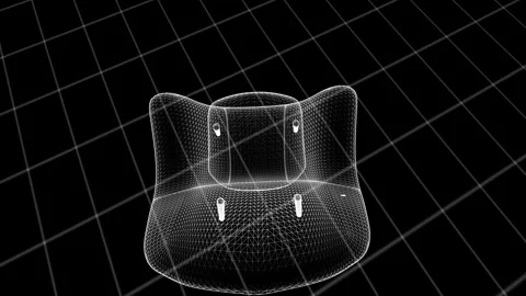 Futuristic Wireframe Chair 3D Model in Digital Tech Space Stock Footage 344396151
