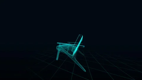 Futuristic Wireframe Chair Design in a Digital 3D Grid Perspective Stock Footage 344529435