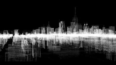 Futuristic Wireframe Cityscape at Night Reflecting Urban Dreams 動画素材 341778556