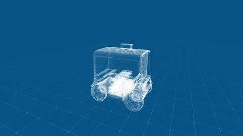 Futuristic Wireframe Design of Autonomous Robot Luggage in Virtual Blue Space Stock Illustration