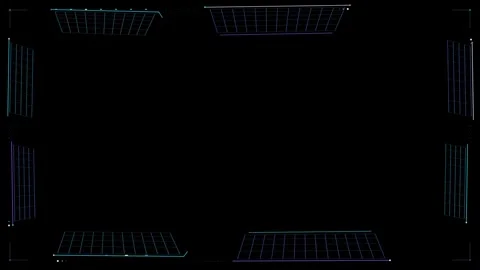 Futuristic Wireframe Digital Frame Animation with Glowing Grid Lines Stockbeeldmateriaal 347004494