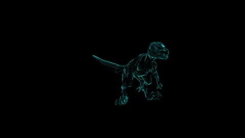 Futuristic Wireframe Dinosaur Digital Art In Black Background Illustration 库存影片 344032385