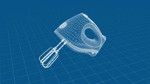 Futuristic Wireframe Electric Mixer Design on Grid Background Stock Illustration
